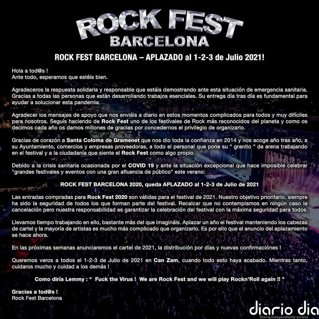 Aplazado a 2021 el Rock Fest de Santa Coloma de Gramenet (Barcelona)