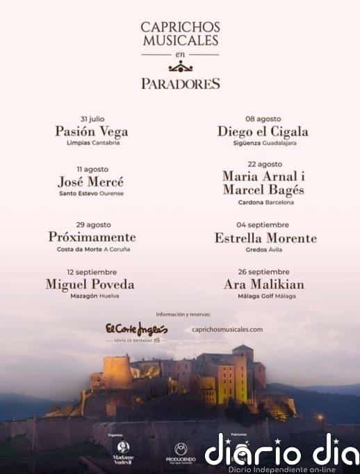 Caprichos Musicales en Paradores, nuevo ciclo con Ara Malikian, Diego El Cigala, José Mercé o Estrella Morente