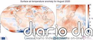 Agosto de 2020, cuarto más cálido en los registros globales