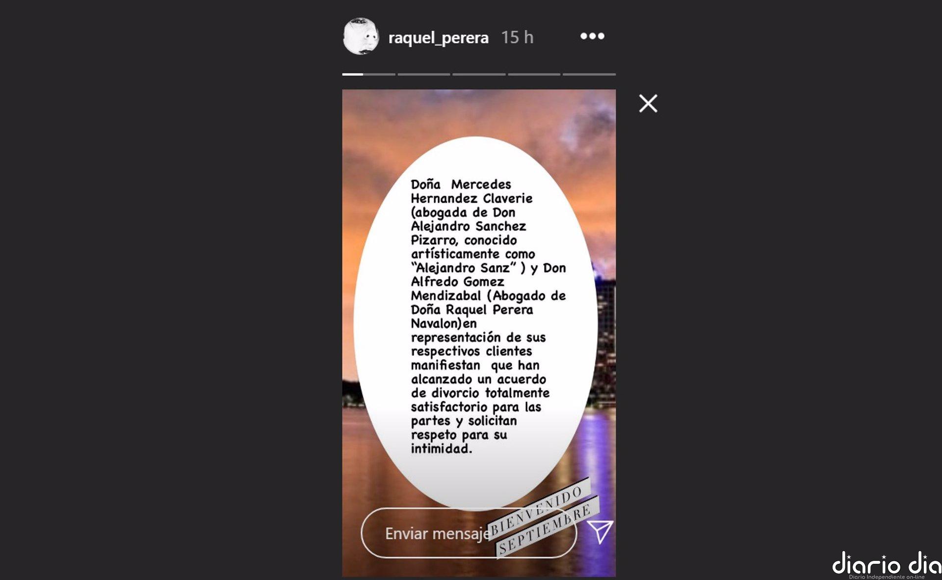 Raquel Perera ha confirmado su acuerdo de divorcio