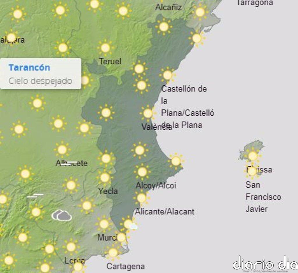 Cielos poco nubosos o despejados para este viernes en la Comunitat Valenciana