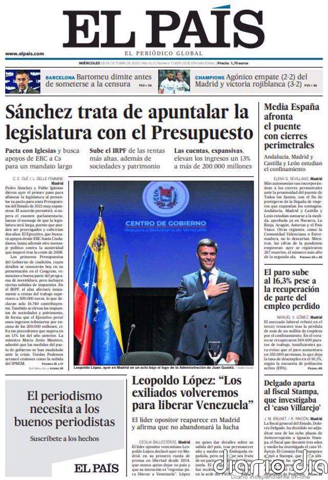 Las portadas de los periódicos del miércoles 29 de octubre
