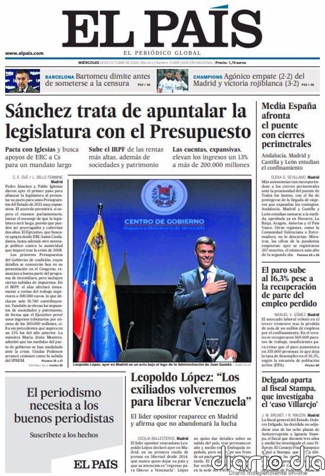 Las portadas de los periódicos del miércoles 29 de octubre