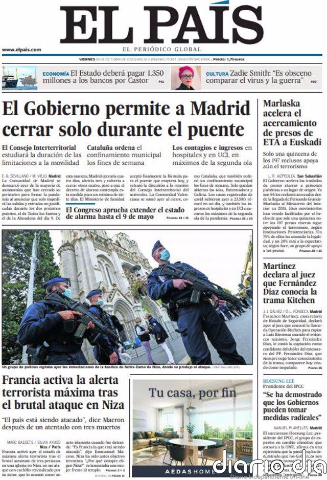 Las portadas de los periódicos del viernes 30 de octubre Portadas