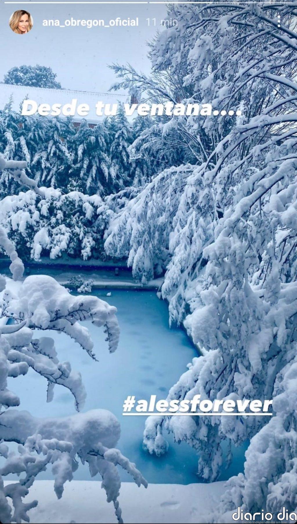 Ana Obregón contempla la nieve desde la habitación de su hijo Aless Lequio