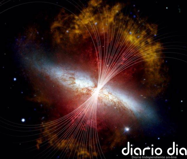 Autopistas magnéticas expelen material en la galaxia del Cigarro