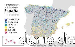 Borrasca 'Filomena': mapa de temperaturas mínimas en España