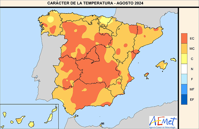 Carácter de la temperatura en agosto de 2024.