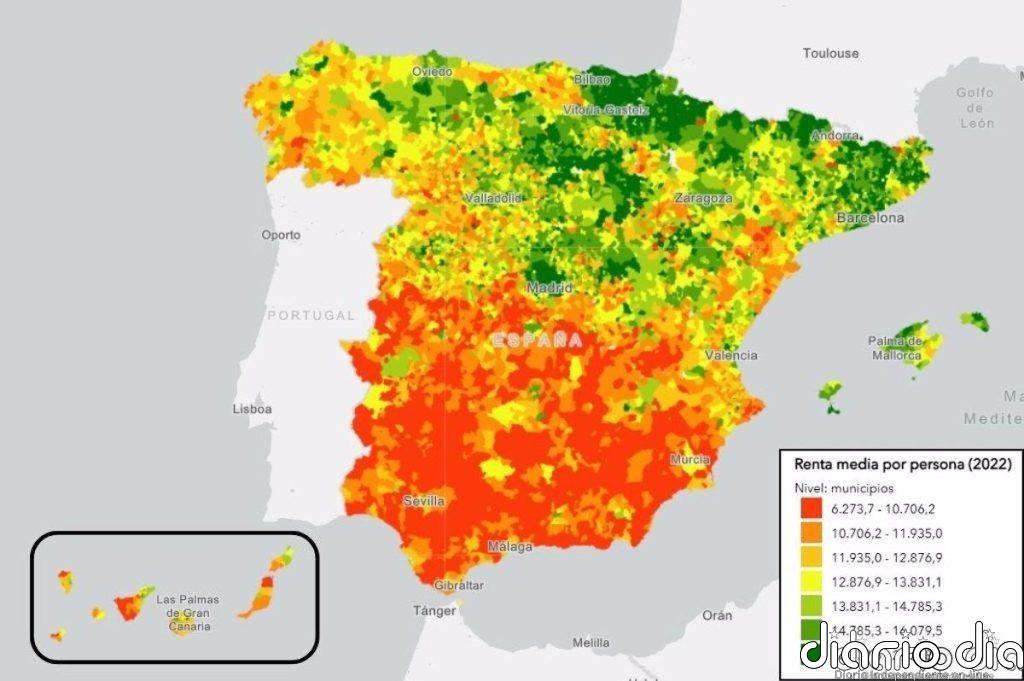 ¿Barrio rico o barrio pobre? Este mapa muestra la renta media por municipios, calle a calle