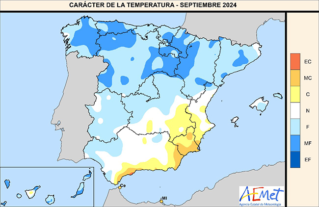 Carácter de la temperatura en septiembre de 2024.