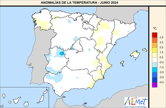 Anomalías de temperatura en junio de 2024.