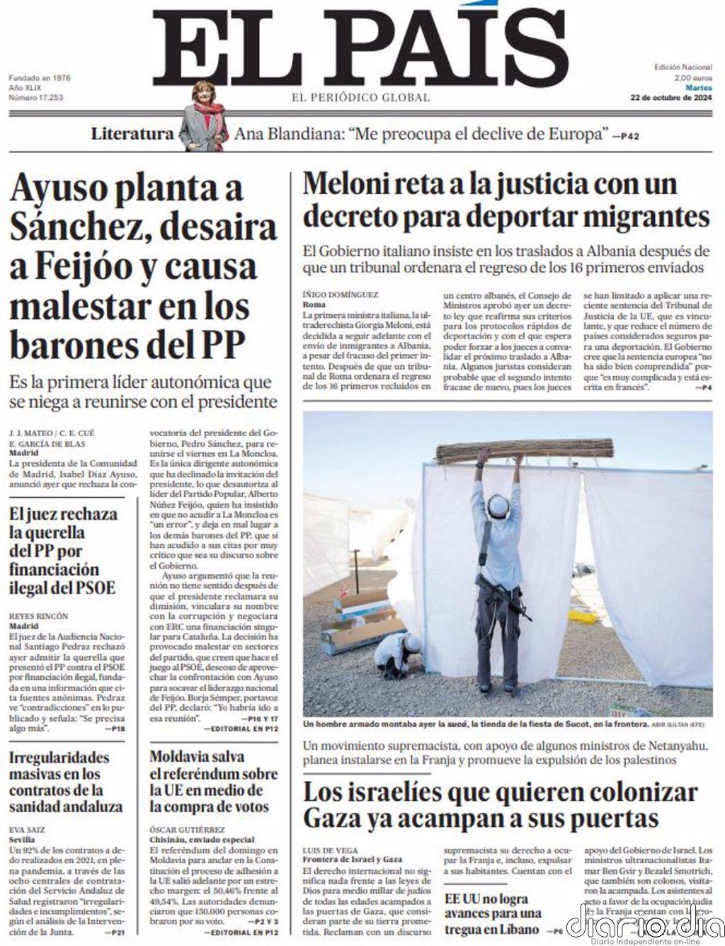 Las portadas de los periódicos del martes 22 de octubre