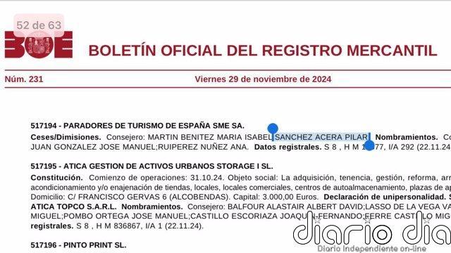 El BORME publica el cese de Pilar Sánchez Acera como consejera de Paradores