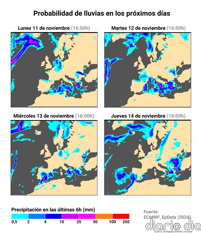Una DANA o borrasca fría dejará esta semana lluvias en Mediterráneo y nevará en el norte por la bajada de temperaturas