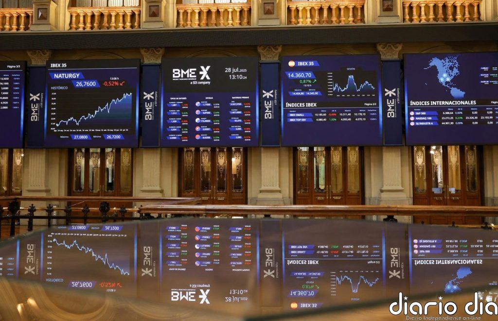 El Ibex 35 sube un 0,46% en la media sesión, y apunta a los 15.400 puntos