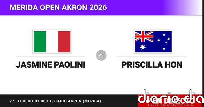 Jasmine Paolini - Priscilla Hon, en directo hoy: sigue el partido de Merida Open Akron Jasmine Paolini - Priscilla Hon: resumen y estadísticas del partido de Octavos de final de Merida Open Akron