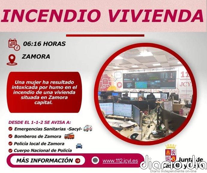 Una mujer de 88 años resulta intoxicada por humo en el incendio de una vivienda en Zamora