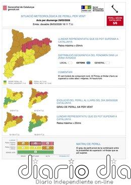 6 comarcas de Girona, Lleida y Barcelona reciben ES-Alert por el viento este fin de semana