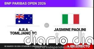 Ajla Tomljanovic - Jasmine Paolini, en directo hoy: sigue el partido de BNP Paribas Open