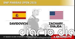 Alejandro Davidovich Fokina - Zachary Svajda, en directo hoy: sigue el partido de BNP Paribas Open