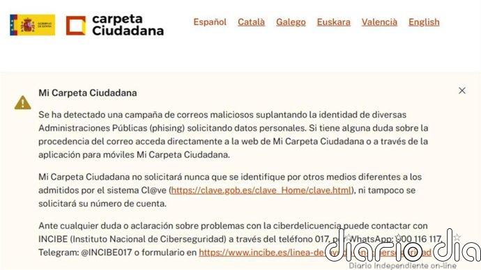 Alertan sobre una campaña de 'phishing' que suplanta 'Mi Carpeta Ciudadana' para robar datos bancarios