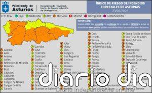 Asturias eleva a 'muy alto' el riesgo de incendios forestales en 48 concejos