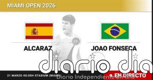 Carlos Alcaraz - Joao Fonseca, en directo hoy: sigue el partido de Miami Open