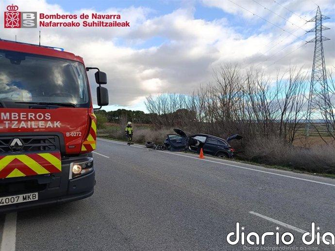 Dos heridos en una colisión frontal entre dos vehículos en Tudela