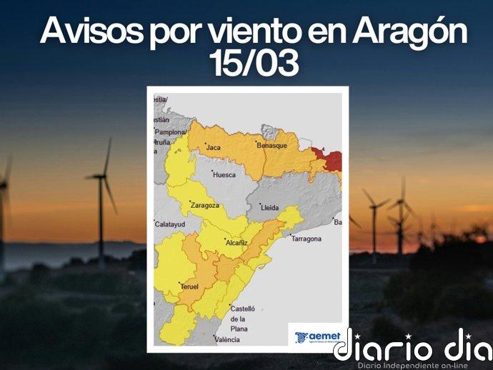El Gobierno de Aragón informa de rachas muy fuertes de viento para este domingo