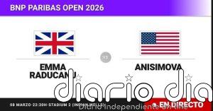 Emma Raducanu - Amanda Anisimova, en directo hoy: sigue el partido de BNP Paribas Open