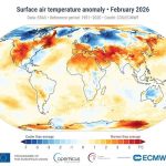 Febrero de 2026 fue el quinto mes más cálido registrado, con 1,49ºC más de media, según Copernicus