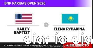 Hailey Baptiste - Elena Rybakina, en directo hoy: sigue el partido de BNP Paribas Open