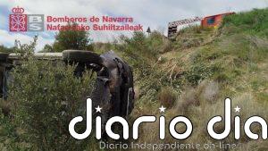 Herida tras sufrir una salida de vía y volcar en San Martín de Unx
