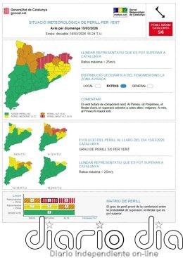 Illa pide extremar la precaución en la comarcas donde se prevé más viento este domingo