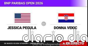Jessica Pegula - Donna Vekic, en directo hoy: sigue el partido de BNP Paribas Open