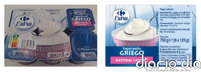 La AESAN advierte de la presencia de frutos secos y gluten sin etiquetar en lote de yogur griego de Carrefour