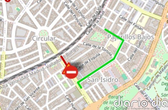 La calle San Isidro de Valladolid se cortará al tráfico entre Esquila y Salud desde este jueves hasta finales de abril
