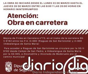La SG-V-9162 entre Riaguas y Aldealengua de San María estará cortada desde este lunes por las obras de mejora del firme