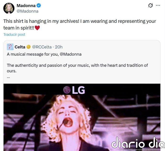 Madonna responde al Celta y dice que guarda la camiseta: "¡Llevo a vuestro equipo en espíritu!"
