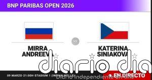 Mirra Andreeva - Katerina Siniakova, en directo hoy: sigue el partido de BNP Paribas Open