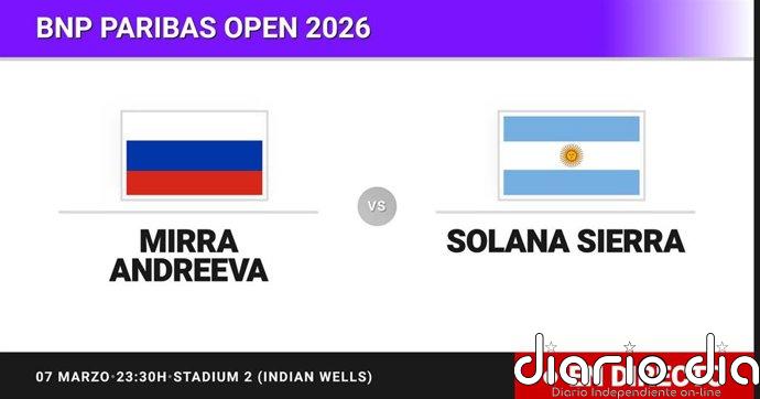 Mirra Andreeva - Solana Sierra, en directo hoy: sigue el partido de BNP Paribas Open