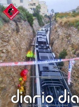 Un vehículo cae a las vías del TRAM en las inmediaciones del Montíboli en La Vila Joiosa