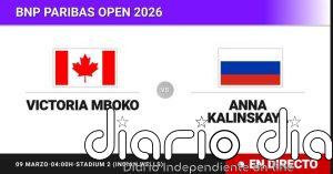 Victoria Mboko - Anna Kalinskaya, en directo hoy: sigue el partido de BNP Paribas Open