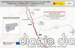 Cambios de tráfico desde este lunes por las obras de modernización de dos túneles de la A-44, a su paso por Jaén