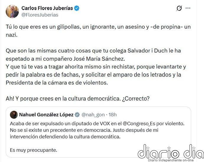 Diputado de Vox llama "gilipollas" y "nazi" a otro de Sumar alegando que son insultos que recibió su compañero expulsado