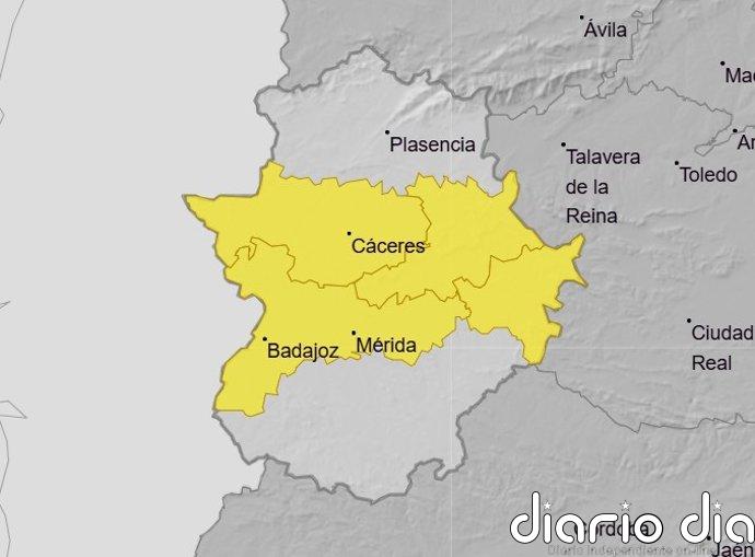 El 112 Extremadura amplía la alerta amarilla por tormentas a la zona de las Vegas del Guadiana y a La Meseta cacereña