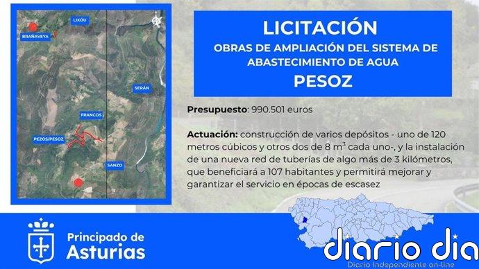 El Principado licita la ampliación del sistema de abastecimiento de agua de Pesoz por casi un millón de euros