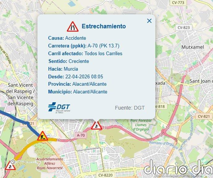 Sucesos.- Retenciones de dos kilómetros en la A-70, en Orgegia, tras un siniestro