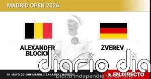 Alexander Blockx - Alexander Zverev, en directo hoy: sigue el partido de Madrid Open