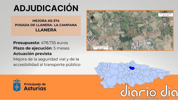 Destinados casi 500.000 euros a mejorar la seguridad vial en la AS-374 en Llanera